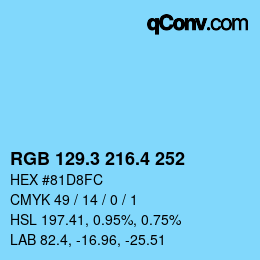 カラーコード: RGB 129.3 216.4 252 | qconv.com