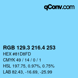 カラーコード: RGB 129.3 216.4 253 | qconv.com