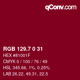 カラーコード: RGB 129.7 0 31 | qconv.com