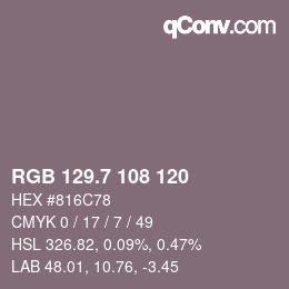 カラーコード: RGB 129.7 108 120 | qconv.com