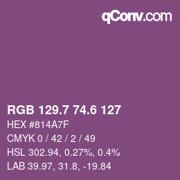 カラーコード: RGB 129.7 74.6 127 | qconv.com