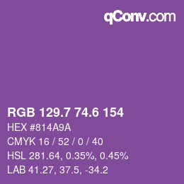 カラーコード: RGB 129.7 74.6 154 | qconv.com