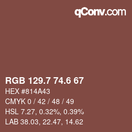 カラーコード: RGB 129.7 74.6 67 | qconv.com
