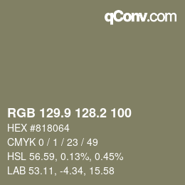 Color code: RGB 129.9 128.2 100 | qconv.com