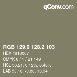 カラーコード: RGB 129.9 128.2 103 | qconv.com