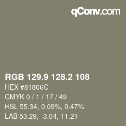 カラーコード: RGB 129.9 128.2 108 | qconv.com