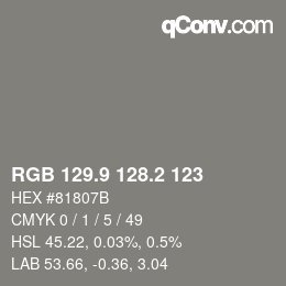 カラーコード: RGB 129.9 128.2 123 | qconv.com