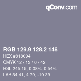 カラーコード: RGB 129.9 128.2 148 | qconv.com