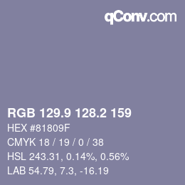 カラーコード: RGB 129.9 128.2 159 | qconv.com