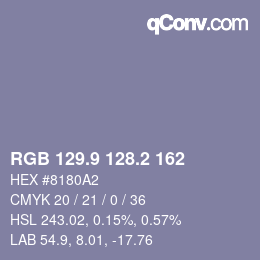 カラーコード: RGB 129.9 128.2 162 | qconv.com