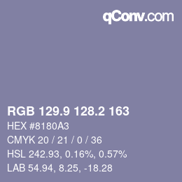 カラーコード: RGB 129.9 128.2 163 | qconv.com