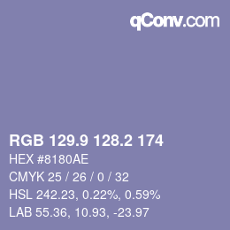 カラーコード: RGB 129.9 128.2 174 | qconv.com