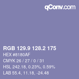 カラーコード: RGB 129.9 128.2 175 | qconv.com