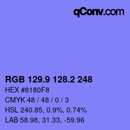 カラーコード: RGB 129.9 128.2 248 | qconv.com