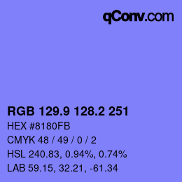 カラーコード: RGB 129.9 128.2 251 | qconv.com
