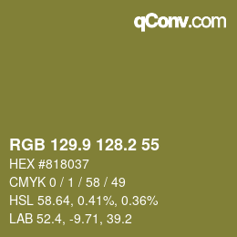 カラーコード: RGB 129.9 128.2 55 | qconv.com