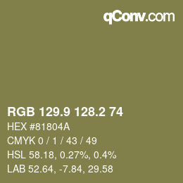 カラーコード: RGB 129.9 128.2 74 | qconv.com