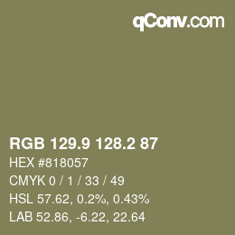 カラーコード: RGB 129.9 128.2 87 | qconv.com