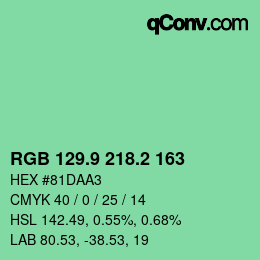 カラーコード: RGB 129.9 218.2 163 | qconv.com