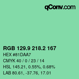 カラーコード: RGB 129.9 218.2 167 | qconv.com