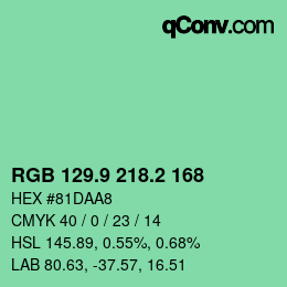 カラーコード: RGB 129.9 218.2 168 | qconv.com