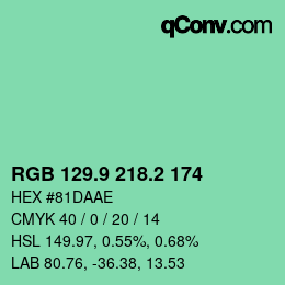 カラーコード: RGB 129.9 218.2 174 | qconv.com