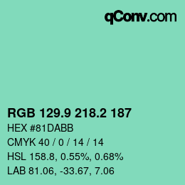 カラーコード: RGB 129.9 218.2 187 | qconv.com