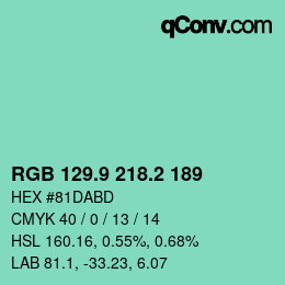カラーコード: RGB 129.9 218.2 189 | qconv.com