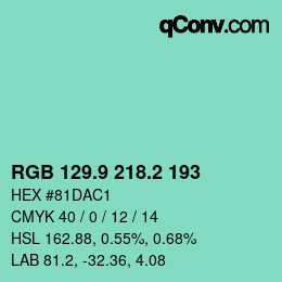 カラーコード: RGB 129.9 218.2 193 | qconv.com