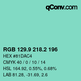 カラーコード: RGB 129.9 218.2 196 | qconv.com