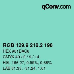 カラーコード: RGB 129.9 218.2 198 | qconv.com