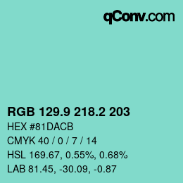 カラーコード: RGB 129.9 218.2 203 | qconv.com