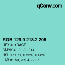 カラーコード: RGB 129.9 218.2 206 | qconv.com