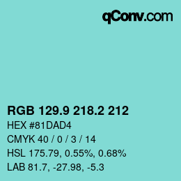 Código de color: RGB 129.9 218.2 212 | qconv.com