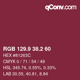 カラーコード: RGB 129.9 38.2 60 | qconv.com