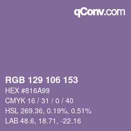 Color code: RGB 129 106 153 | qconv.com