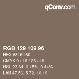 颜色代码: RGB 129 109 96 | qconv.com