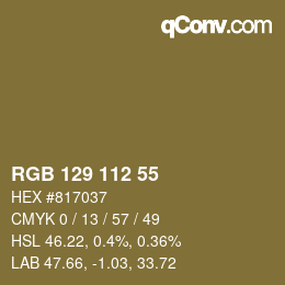 颜色代码: RGB 129 112 55 | qconv.com