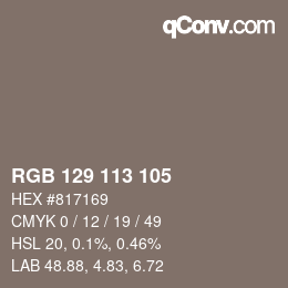 Color code: RGB 129 113 105 | qconv.com