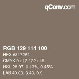 颜色代码: RGB 129 114 100 | qconv.com