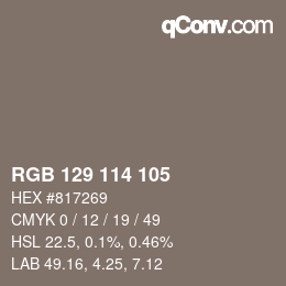 Color code: RGB 129 114 105 | qconv.com