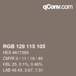 Color code: RGB 129 115 105 | qconv.com