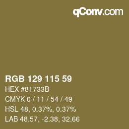 Color code: RGB 129 115 59 | qconv.com