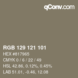 Color code: RGB 129 121 101 | qconv.com