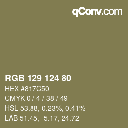 カラーコード: RGB 129 124 80 | qconv.com