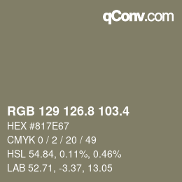 カラーコード: RGB 129 126.8 103.4 | qconv.com