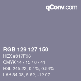 Code couleur: RGB 129 127 150 | qconv.com
