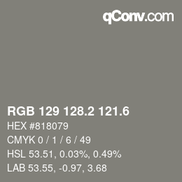 カラーコード: RGB 129 128.2 121.6 | qconv.com