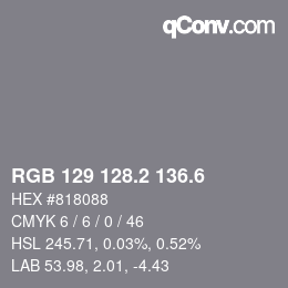 カラーコード: RGB 129 128.2 136.6 | qconv.com