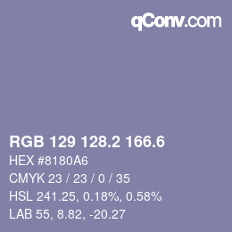 カラーコード: RGB 129 128.2 166.6 | qconv.com